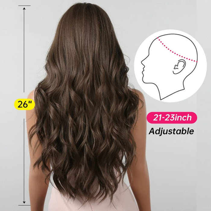 Long Brown Wavy Wig with Bangs