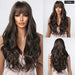 Long Brown Wavy Wig with Bangs