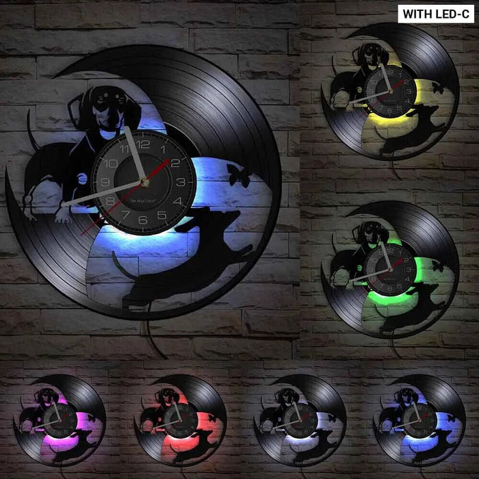 Long Haired Dachshund Vinyl Record Wall Clock