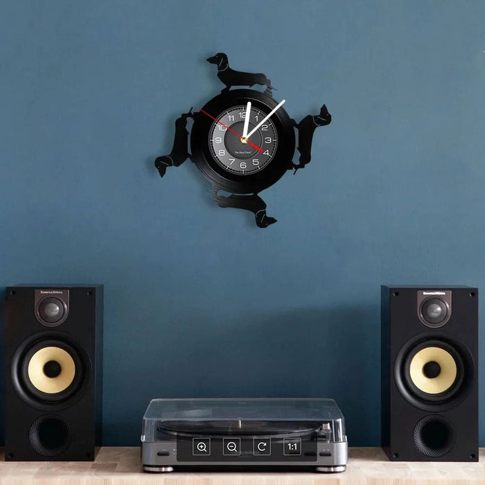 Long Haired Dachshund Vinyl Record Wall Clock