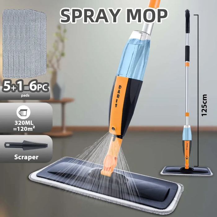 Long Handle Spray Floor Mop With Reusable Microfiber Pads