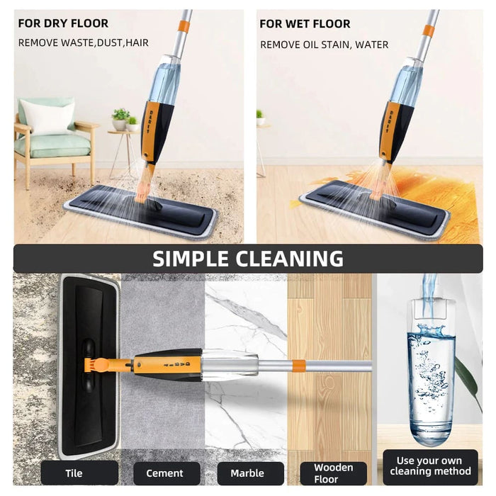 Long Handle Spray Floor Mop with Reusable Microfiber Pads