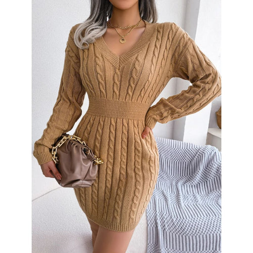 Long Sleeve Slim Fit Knitted Dress for Women