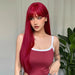 Long Straight Wine Red Wig with Bangs