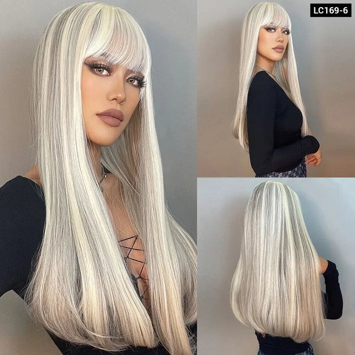 Long Straight Wine Red Wig with Bangs