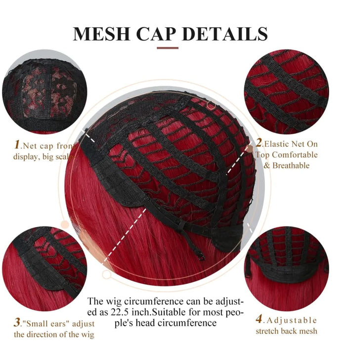 Long Straight Wine Red Wig with Bangs