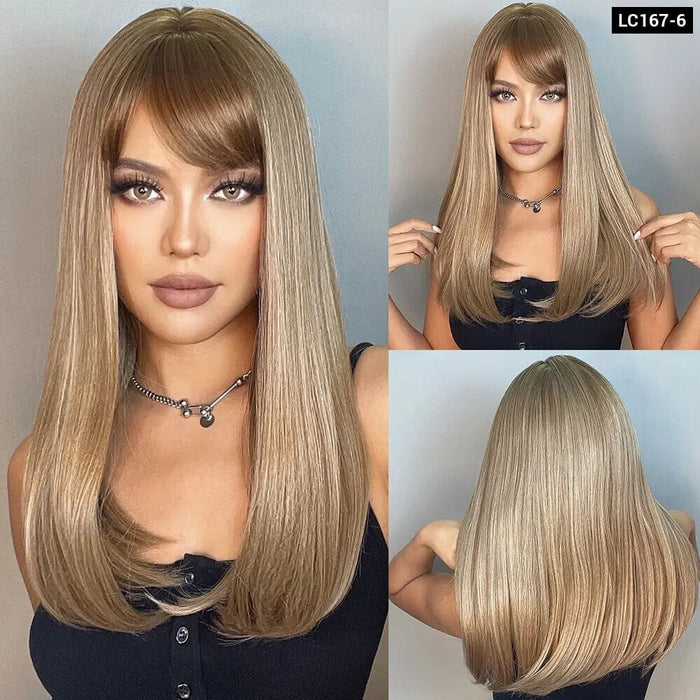 Long Straight Wine Red Wig with Bangs