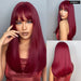 Long Straight Wine Red Wig with Bangs