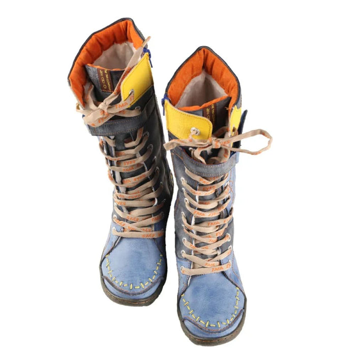 Long Warm Leather Womens Boots In Winter With Solid Colour