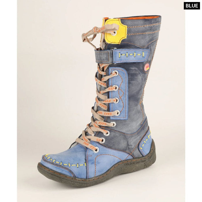 Long Warm Leather Womens Boots In Winter With Solid Colour