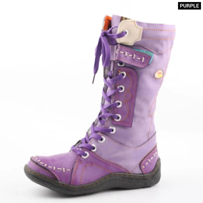 Long Warm Leather Womens Boots In Winter With Solid Colour