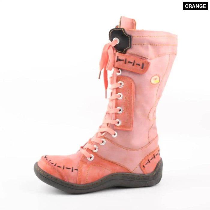 Long Warm Leather Womens Boots In Winter With Solid Colour