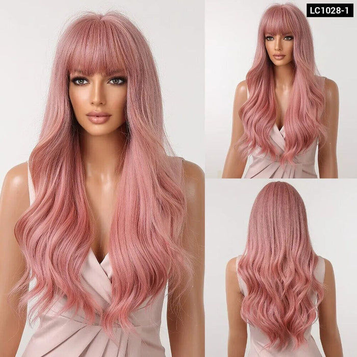 Long Wavy Brown Blonde Ombre Synthetic Wig with Dark Roots