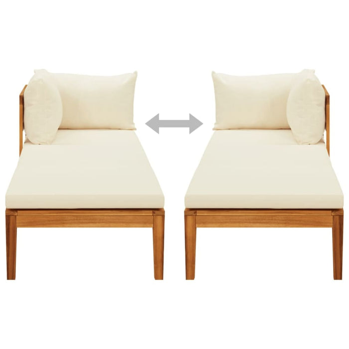 Sun Lounger with 1 Armrest Cream White Solid Acacia Wood