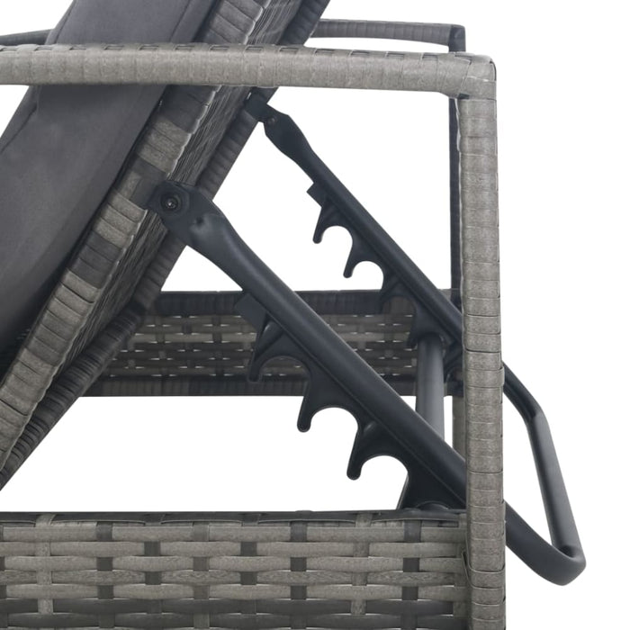 Sun Lounger with Armrests Poly Rattan Grey Anoxl