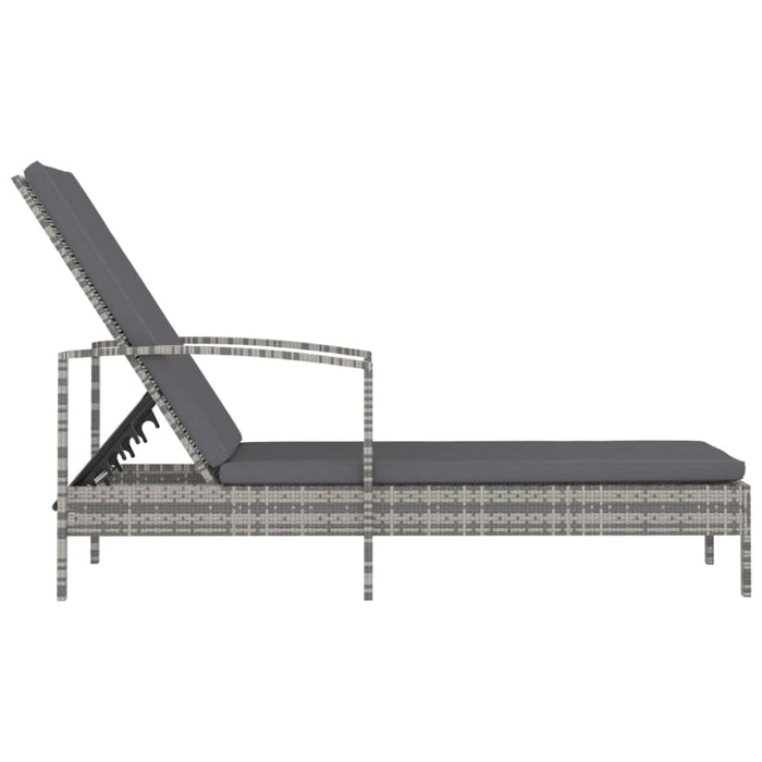 Sun Lounger with Armrests Poly Rattan Grey Anoxl