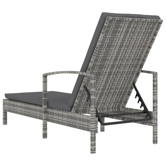 Sun Lounger with Armrests Poly Rattan Grey Anoxl