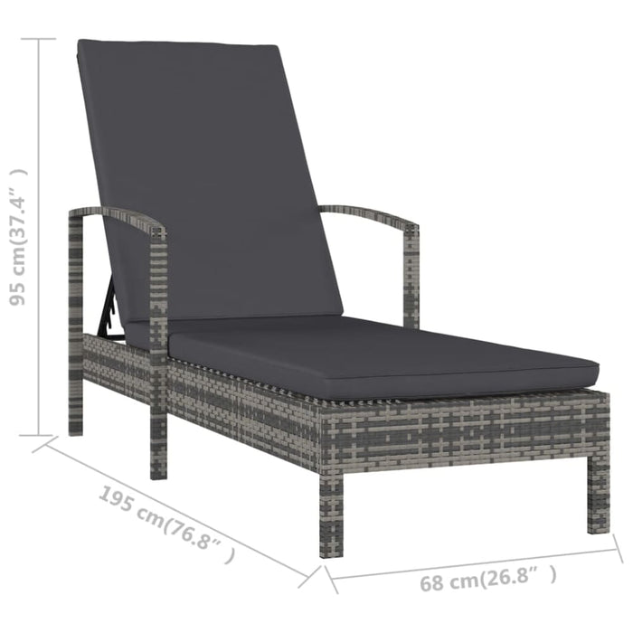 Sun Lounger with Armrests Poly Rattan Grey Anoxl