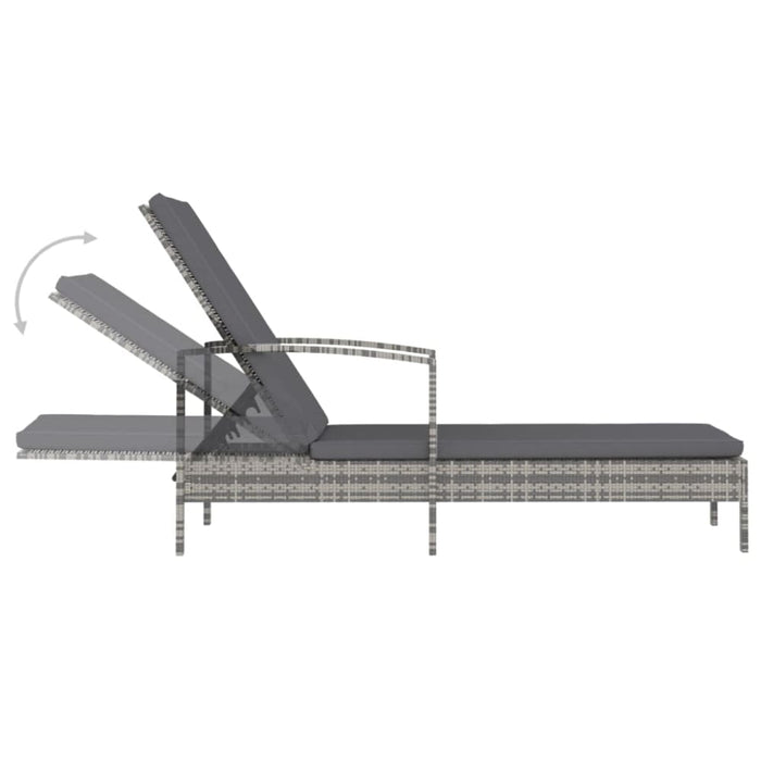 Sun Lounger with Armrests Poly Rattan Grey Anoxl