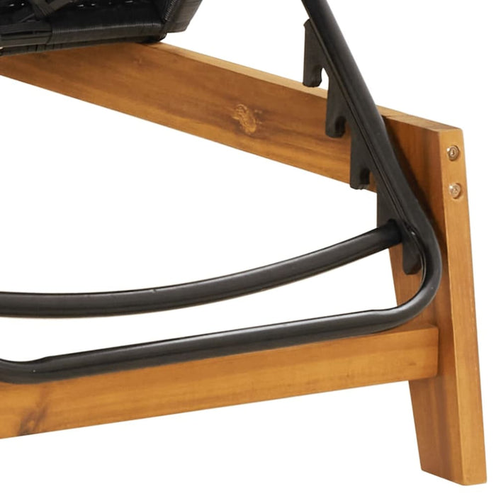 Sun Lounger Black and Brown Poly Rattan&solid Wood Acacia