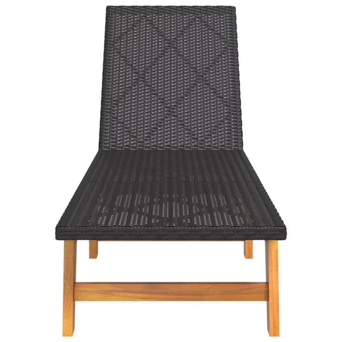 Sun Lounger Black and Brown Poly Rattan&solid Wood Acacia