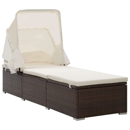 Sun Lounger With Canopy And Cushion Poly Rattan Brown Alxai