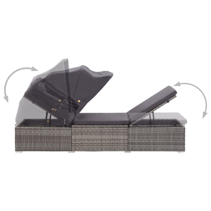 Sun Lounger with Canopy and Cushion Poly Rattan Grey Alxan