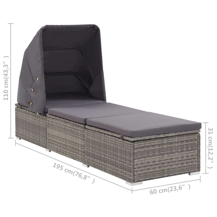 Sun Lounger with Canopy and Cushion Poly Rattan Grey Alxan