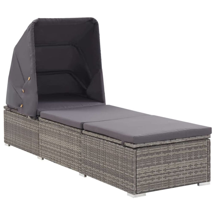 Sun Lounger with Canopy and Cushion Poly Rattan Grey Alxan