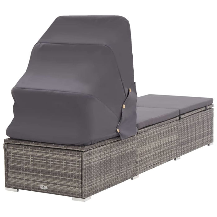 Sun Lounger with Canopy and Cushion Poly Rattan Grey Alxan