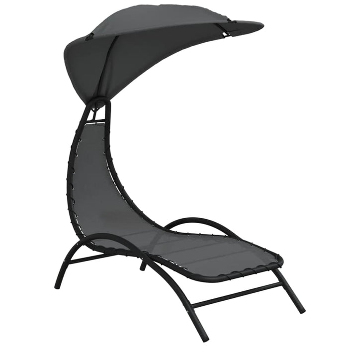 Sun Lounger with Canopy Dark Grey 167x80x195 Cm