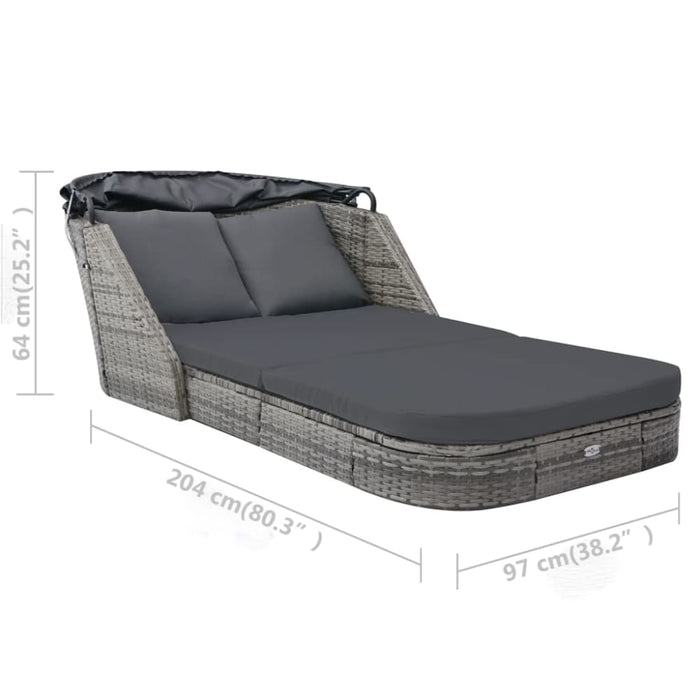 Sun Lounger with Canopy Poly Rattan Anthracite Akakl