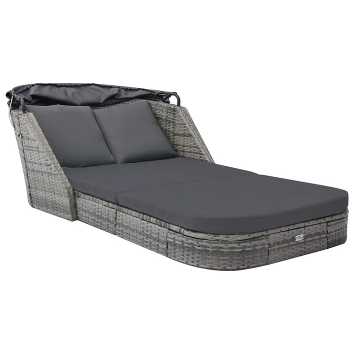 Sun Lounger with Canopy Poly Rattan Anthracite Akakl