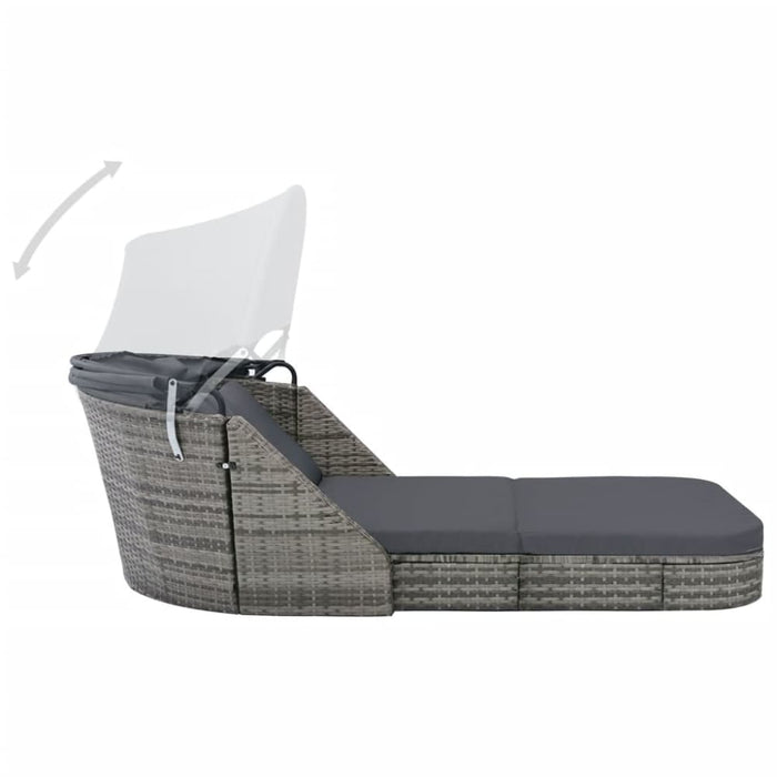 Sun Lounger with Canopy Poly Rattan Anthracite Akakl