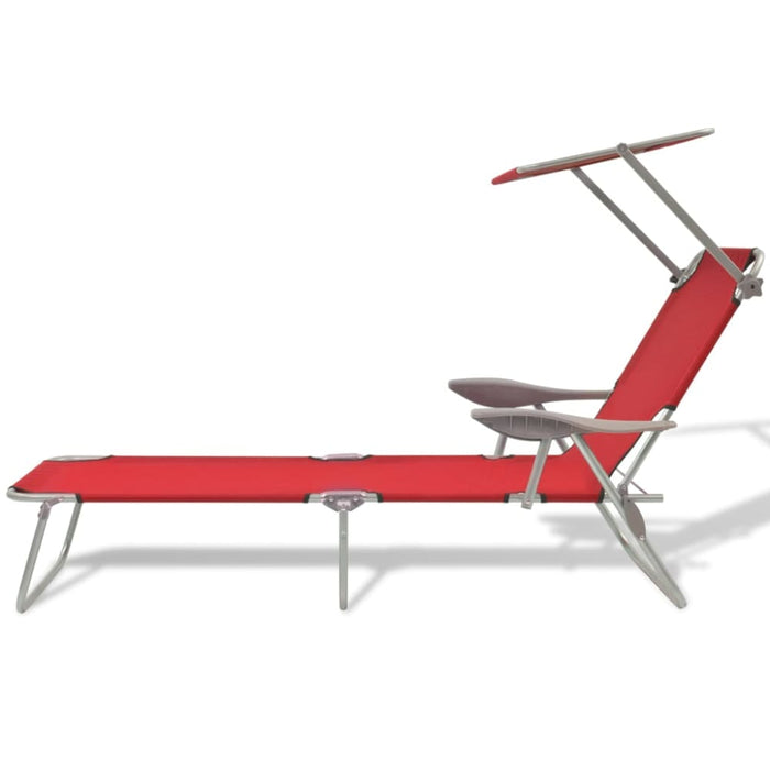 Sun Lounger with Canopy Steel Red Axktt