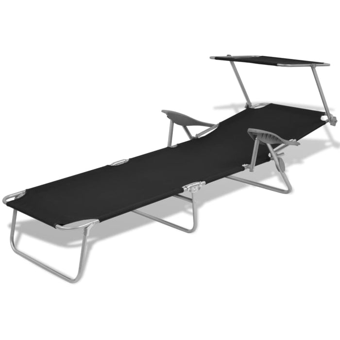 Sun Lounger with Canopy Steel Black Axktx
