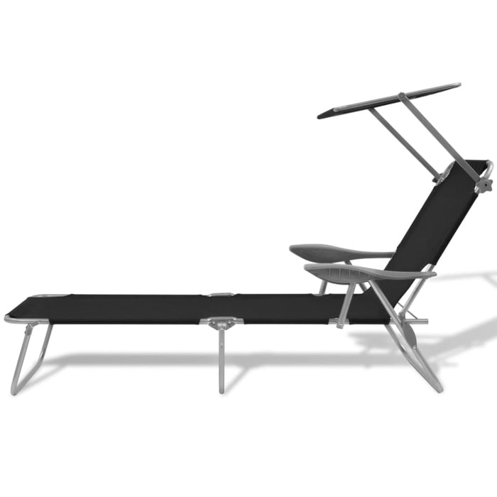 Sun Lounger with Canopy Steel Black Axktx