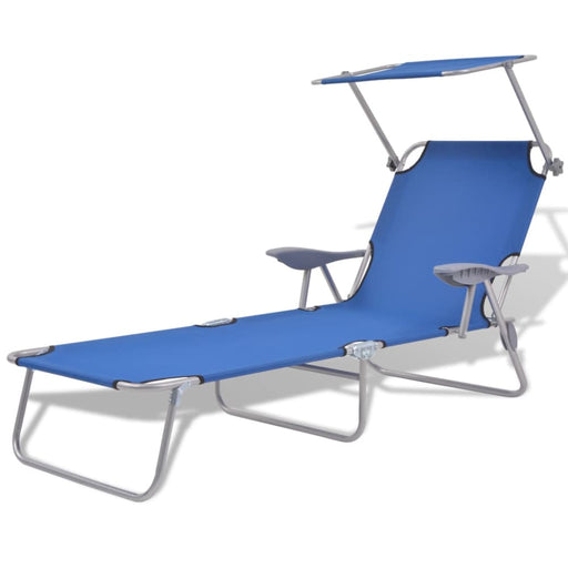 Sun Lounger with Canopy Steel Blue Axkto