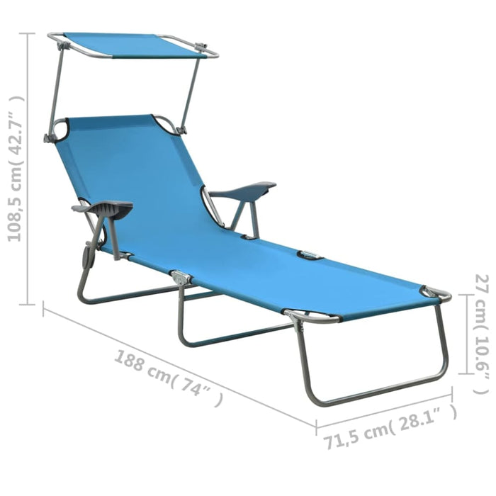 Sun Lounger with Canopy Steel Blue Tobttl