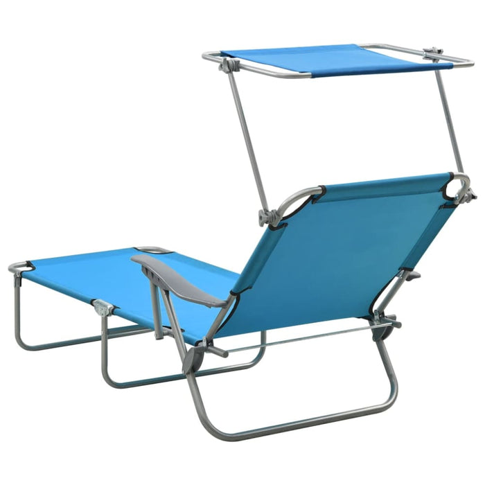 Sun Lounger with Canopy Steel Blue Tobttl