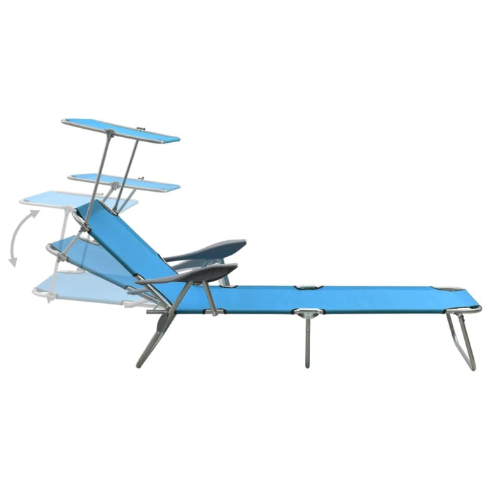 Sun Lounger with Canopy Steel Blue Tobttl