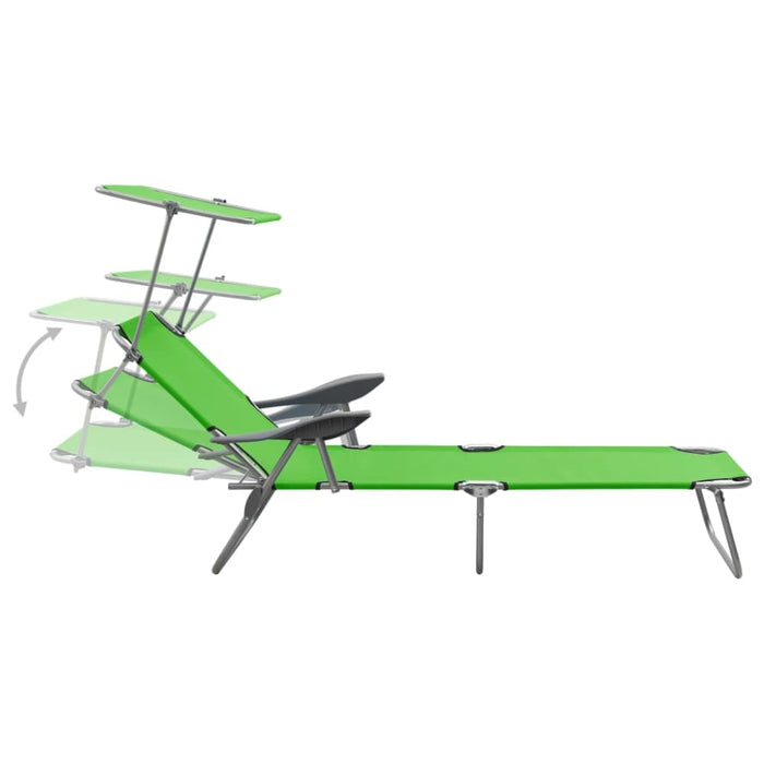 Sun Lounger with Canopy Steel Green Tobttp