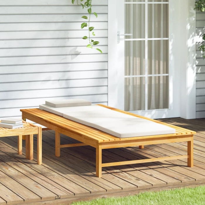Sun Lounger with Cream White Cushion and Pillow Solid Wood