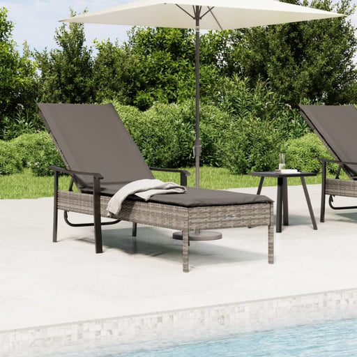 Sun Lounger with Cushion Grey Poly Rattan Tlxnbi