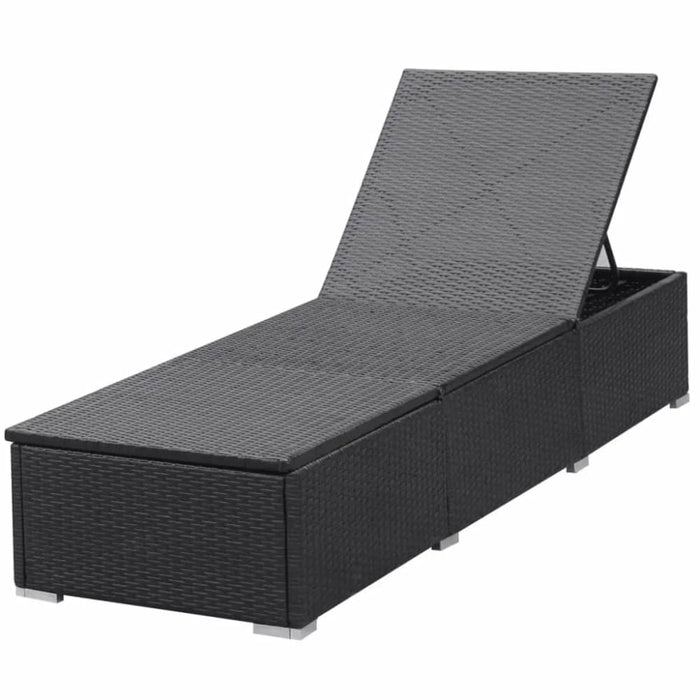 Sun Lounger with Cushion Poly Rattan Black Aaaba