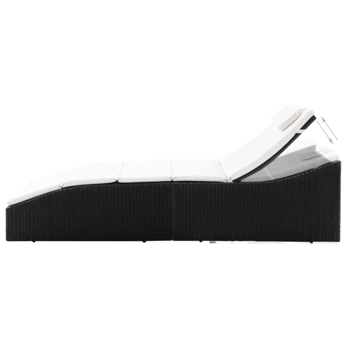 Sun Lounger with Cushion Poly Rattan Black Aaota