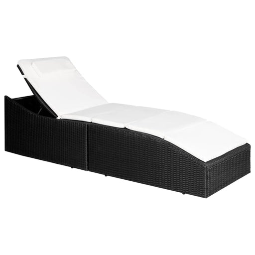 Sun Lounger with Cushion Poly Rattan Black Aaota