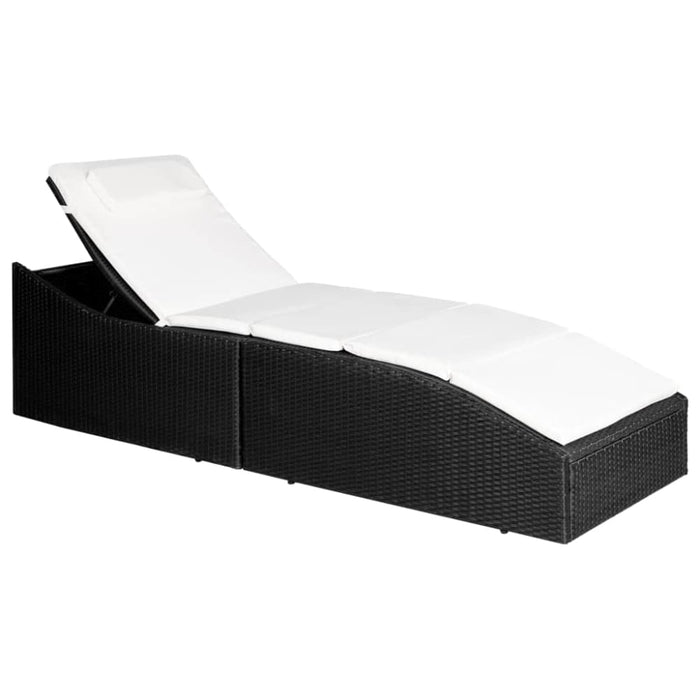 Sun Lounger with Cushion Poly Rattan Black Aaota