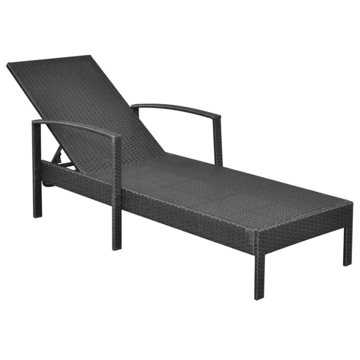 Sun Lounger with Cushion Poly Rattan Black Axkax