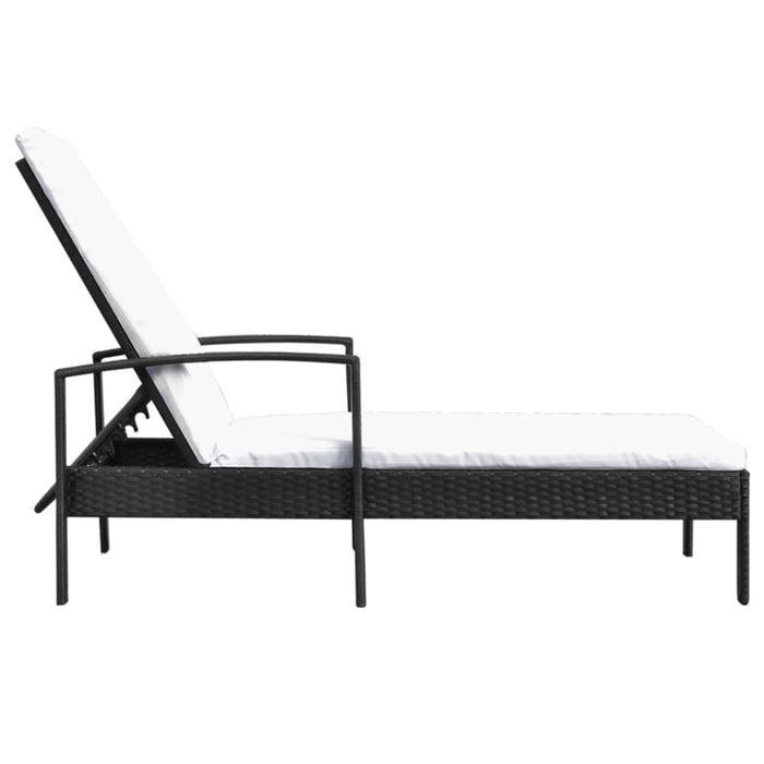 Sun Lounger with Cushion Poly Rattan Black Axkax